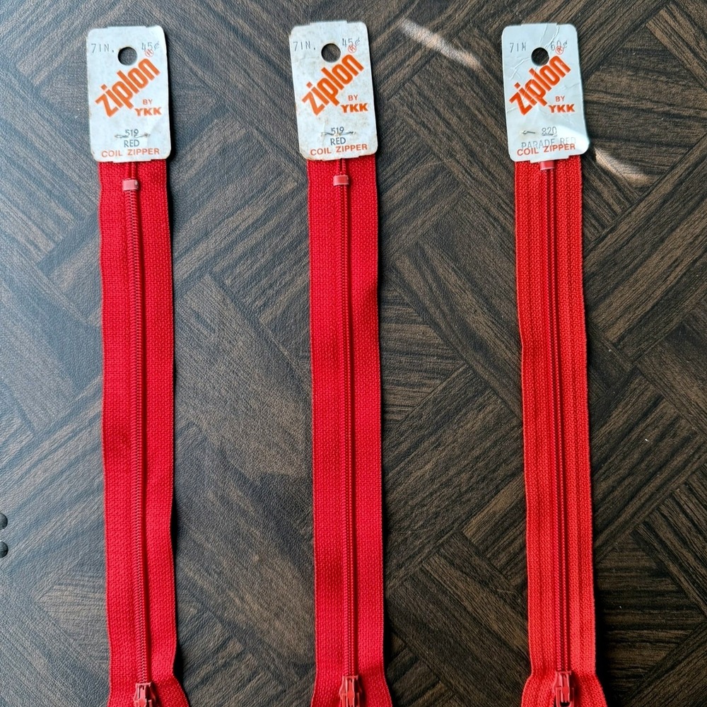 Vintage Ziplon YKK 7 Inch Red Coil Zippers Lot of 3 Shades 519 820 Sewing Crafts